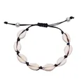 Bohemian adjustable black cord bracelet with eight natural white cowrie shells - Adjustable Bracelet / Black