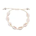Bohemian woven seashell bracelet featuring natural shells and adjustable white pearl ties - Adjustable Bracelet / White