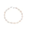Collier en coquillages fait main avec corde tissée et détails de perles pour style plage - Style de Collier de Perles d'Eau Douce / Blanc
