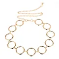 Cadena de cuerpo de metal dorado con anillos geométricos huecos y extensión ajustable - Estilo de círculo geométrico de una sola capa / Dorado