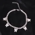 Silver tone butterfly charm anklet with sparkling zircon tennis chain and lobster clasp - Large White Zircon Silver