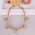 Gold butterfly tennis anklet with sparkling white rhinestones and adjustable clasp - Large White Zircon Gold