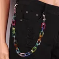 Colorful resin pants chain with transparent acrylic links on black distressed denim jeans - Single-Layer Chain Style