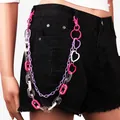 Multi-layer pink and purple acrylic hip hop wallet chain with metal lobster clasps - Pink Purple Three Layer Heart Style