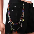 Multi-layer waist chain with colorful acrylic links and translucent gummy bear charms - Rainbow Double Layer Gummy Bear Style