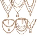 Set di collane dorate a più strati con ciondoli a cuore, croce e lucchetto in sei stili - Collezione Catene a Strati Trendy / Oro