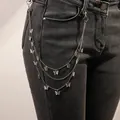 Three-layer silver punk hip-hop trousers chain with butterfly pendants on denim jeans - Silver Butterfly Pendant Style