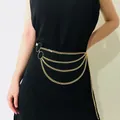 Exaggerated sexy multi-layer gold metal body chain with tassel and ring connectors - Ring Multi-Layer Waist Chain / Gold