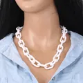 Chunky white acrylic chain necklace in punk style for women on a denim shirt - White