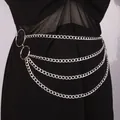 Silver multi-layer waist chain with metal rings and fringe over a black dress - Circle Style / Silver