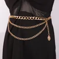 Gelaagde gouden tailleketting met vintage munt hangers en elegante geschakelde kettingen - Goud
