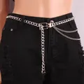 Cinturón de cadena de metal plateado estilo punk de doble capa en jeans negros - Plateado