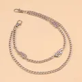 Double-layer silver metal pants chain with hollow flame charms and lobster clasps - Double Layer Flame Style / Silver