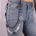 Hip hop double-layer pants chain with colorful acrylic hearts and black metal links - Black