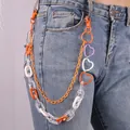 Hip-hop gelaagde acryl broekketting met kleurrijke hartjes en transparante schakels - Oranje