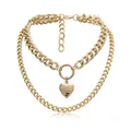Multi-layer gold Cuban link chain necklace featuring an engraved I Love You heart pendant - Heart Pendant Style / Gold