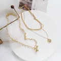 Layered gold necklace set with OT buckle, metallic ball, and vintage coin portrait pendant - Layered Necklace Set / Gold
