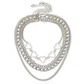 Collana multistrato argento con catene barbazzale e pendenti a cuore traforati - Set Stile Cuore Traforato / Argento