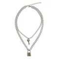 Collana a doppio strato in catena cubana argento con pendente a lucchetto e chiave - Stile Ciondolo Lucchetto / Argento