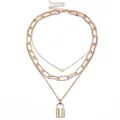 Set collana tripla dorata con ciondolo a cuore e ciondolo a lucchetto rettangolare - Set a Strati Lucchetto a Cuore / Oro