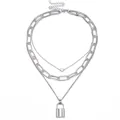 Collana multistrato argento con ciondoli a cuore e lucchetto su catena a graffetta - Set a Strati Lucchetto a Cuore / Argento