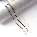 Elegant gold pearl eyewear chain and anti-slip mask strap with black bead accents - Rice Bead Style / Black