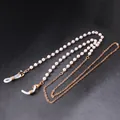 Elegant gold chain eyewear strap with white pearls and adjustable silicone ends - Rice Bead Style / White