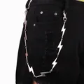 Punk style silver lightning bolt double layer hip-hop chain on black denim shorts - Lightning Single Layer Pant Chain