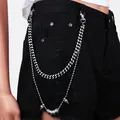 Punk-Stil silberne doppellagige Metall-Taillenkette mit Kegelanhänger an Denim-Shorts - Schwarz Silber Mehrlagige Hosenkette