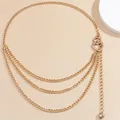 Gold multi-layer chain belt with hollow heart buckle and solid heart pendant for women - Gold Heart Waist Chain