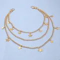 Catena da vita multistrato dorata stile punk con ciondoli a stella e fermagli a moschettone - Oro
