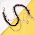 Detail of multi-layer hip-hop waist chain with pink butterfly and colorful floral beads - Bear Butterfly Pendant Multi-layer Pants Chain