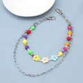 Detail of colorful flower bead and silver metal multi-layer chain with lobster clasps - Flower Beaded Multi-layer Pants Chain