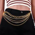Exaggerated sexy multi-layer gold waist chain with ball pendant and sparkly rhinestones - Rhinestone Multi-layer Waist Chain / Gold