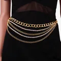 Catena da vita sexy multistrato dorata con ciondolo a sfera e strass brillanti - Versione Estesa / Oro