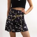 Fashionable gold multi-layer chain belt with heart buckle on butterfly print skirt - Gold Heart Multi-layer Style
