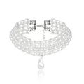Detail of four-layer pearl choker with large baroque pearl pendant and silver clasp - Silver Tone