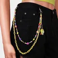 Cadena de pantalón de doble capa con eslabones de resina amarilla y cuentas de dibujos - Amarillo