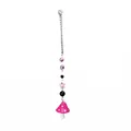 Detail of pink flower beads, purple evil eye charm and resin mushroom pendant on silver chain - Rose Red