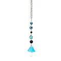 Détail du pendentif œil maléfique et champignon bleu avec chaîne en métal argenté - Bleu