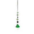 Detail of beaded green evil eye chain and mushroom pendant with white polka dots - Green