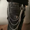 Three-layer silver metal pants chain with rings and clasps for punk rock streetwear style - Round Ring Multi-layer Pants Chain