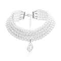 Elegant four-layer white pearl choker necklace with a baroque-style pearl pendant drop - Artificial Pearl Necklaces (Silver-tone)