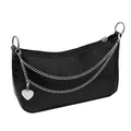 Detail of black faux crocodile skin texture and silver chain with heart pendant - Double Layer Bag Chain with Heart Pendant