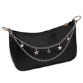 Detail of black crocodile texture handbag with star charms and silver chain straps - Star Double Layer Chain