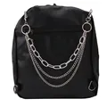 Detail showing triple silver chain decoration on black lychee textured leather backpack - Triple Layer Bag Chain