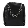 Macro shot of silver star metal chain and zip pocket on black lychee leather backpack - Single Layer Hollow Star Bag Chain