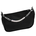 Schwarze PU Handtasche mit Hasenprägung und eleganter Perlen Metallkette Riemen - Silber