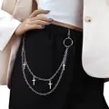 Hip hop style multilayer silver metal wallet chain featuring hanging cross pendants - Double Layer Cross Style / Silver