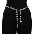 Silver cross chain body waist belt featuring a textured heart pendant and lobster clasp - Silver Heart Pendant Waist Chain / Silver